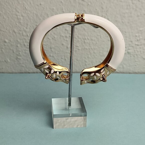 Statement Chunky Glaze Hinged Cuff Bracelet Double Wolf Head White Gold … - Picture 5 of 8